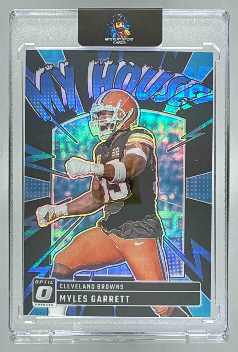 Card image for 2024 Panini Donruss Optic Myles Garrett My House! Black Pandora /25 #3 Browns
