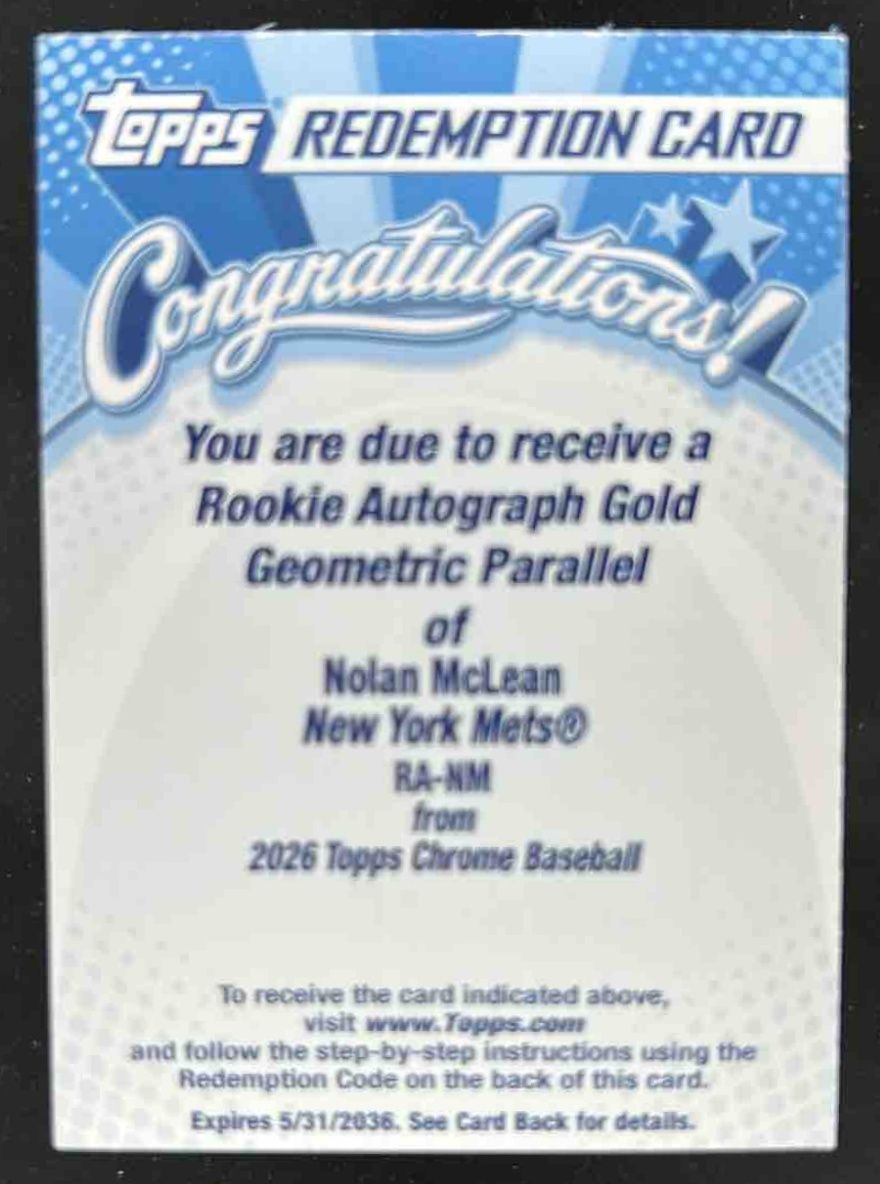Nolan McLean 2026 Topps Chrome Rookie Auto Gold Geometric Refractor /50