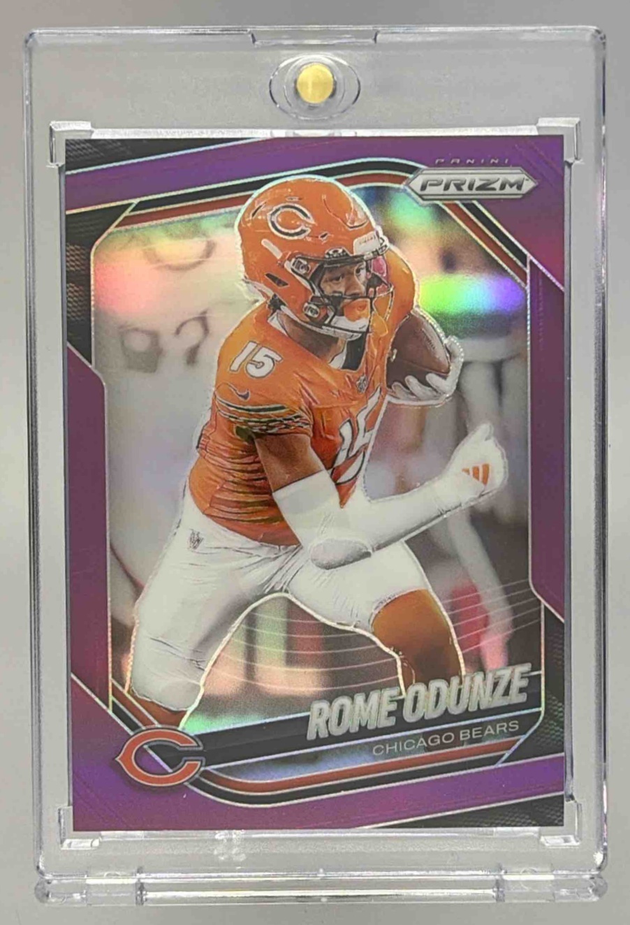 Card image for 2025 Panini Football Prizm Rome Odunze Purple /125 #8 Chicago Bears