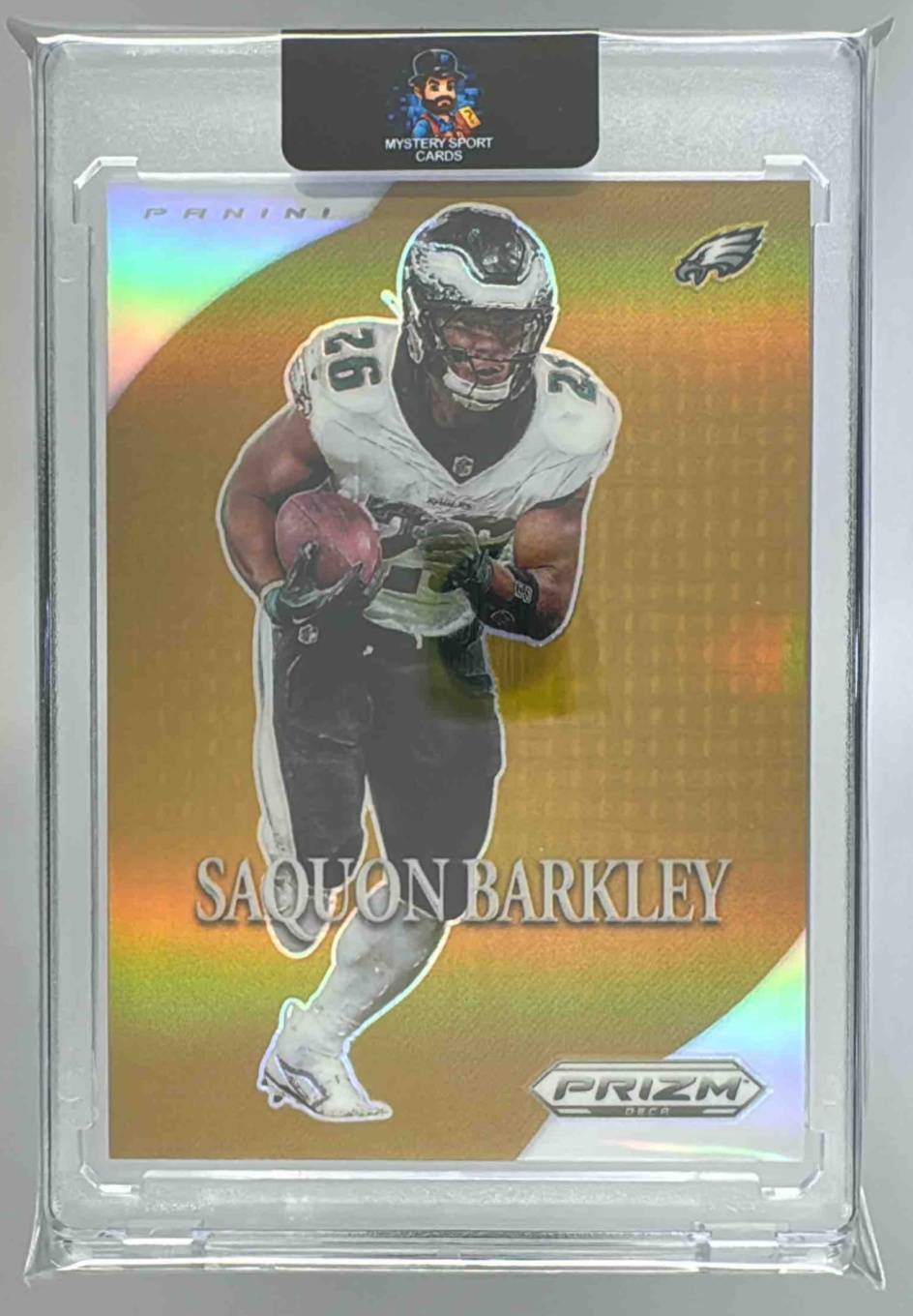Card image for 2024 Panini Prizm Deca Saquon Barkley Most Valuable Players Gold /10 #15 Eagles