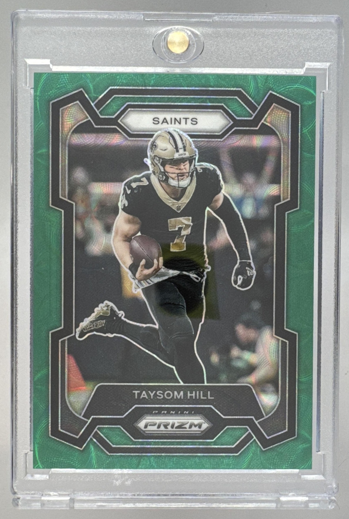 Card image for 2023 Panini Football Prizm Taysom Hill Green Scope /75 #217 New Orleans Saints