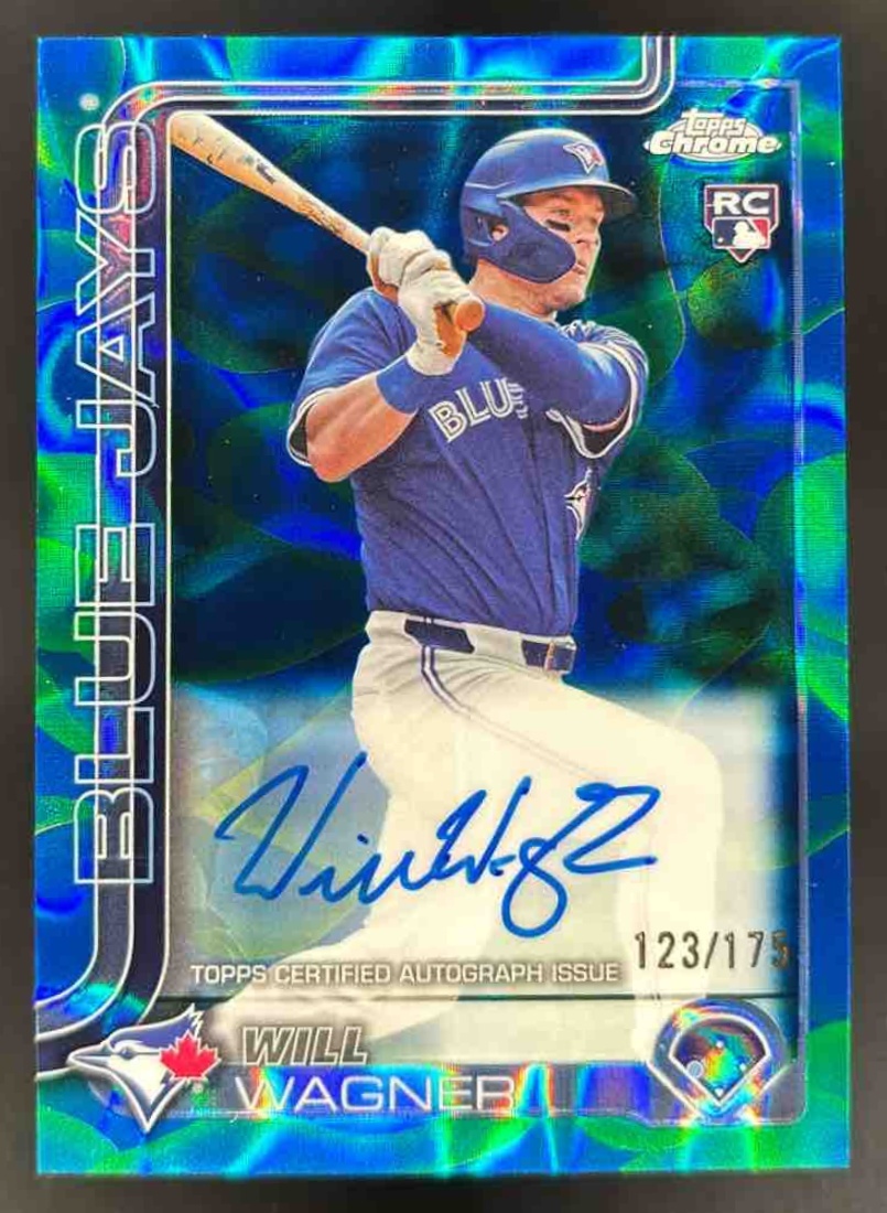 Card image for 2025 Topps Chrome Update Will Wagner Lava Lamp Auto Blue/Green Refractor /175 RC