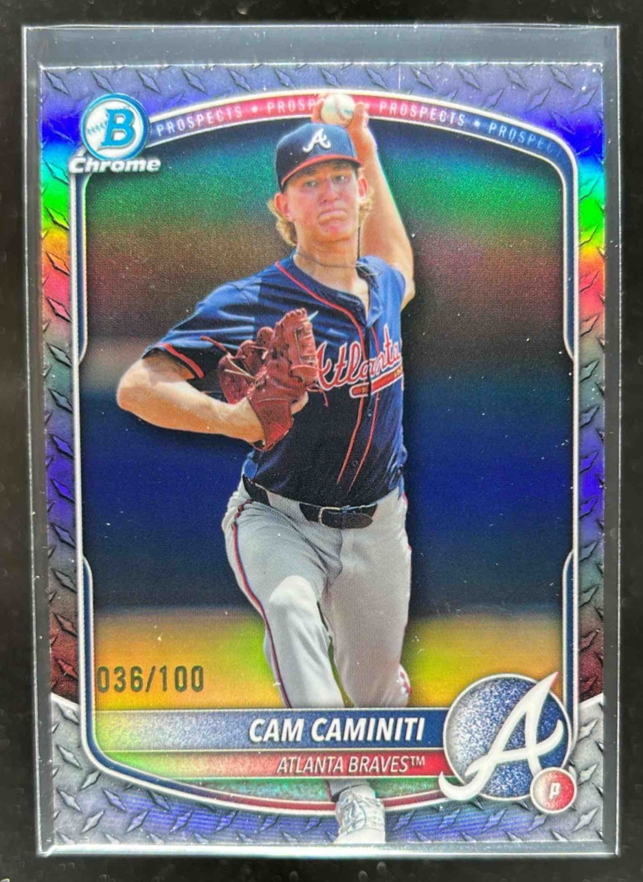 Card image for Cam Caminiti 2025 Bowman Draft Chrome Steel Metal Refractor /100