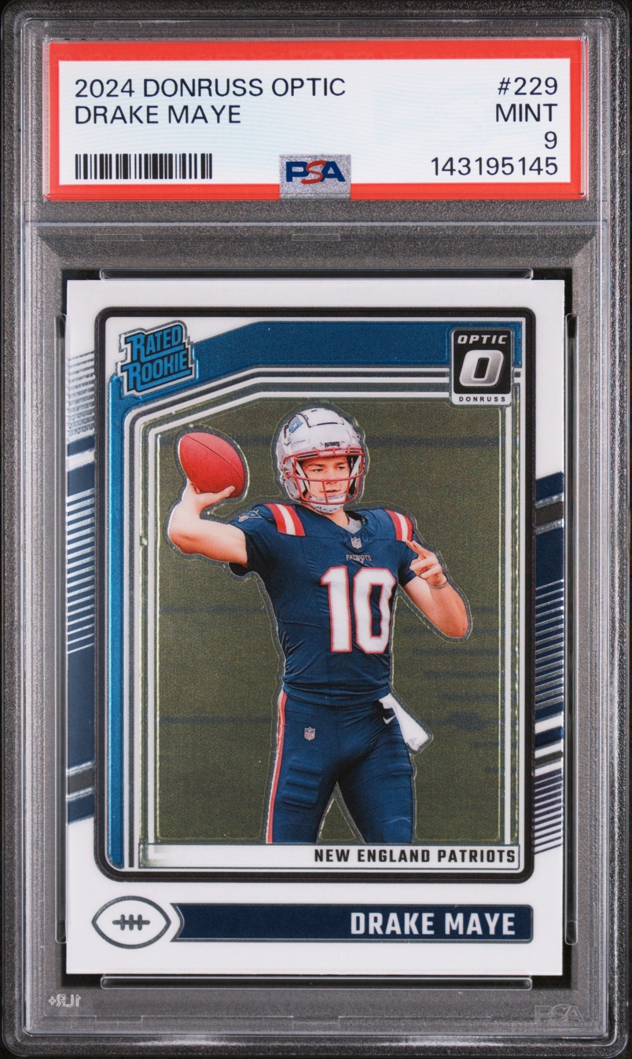 Card image for 2024 Panini Donruss Optic Drake Maye #229 Rated Rookie Patriots