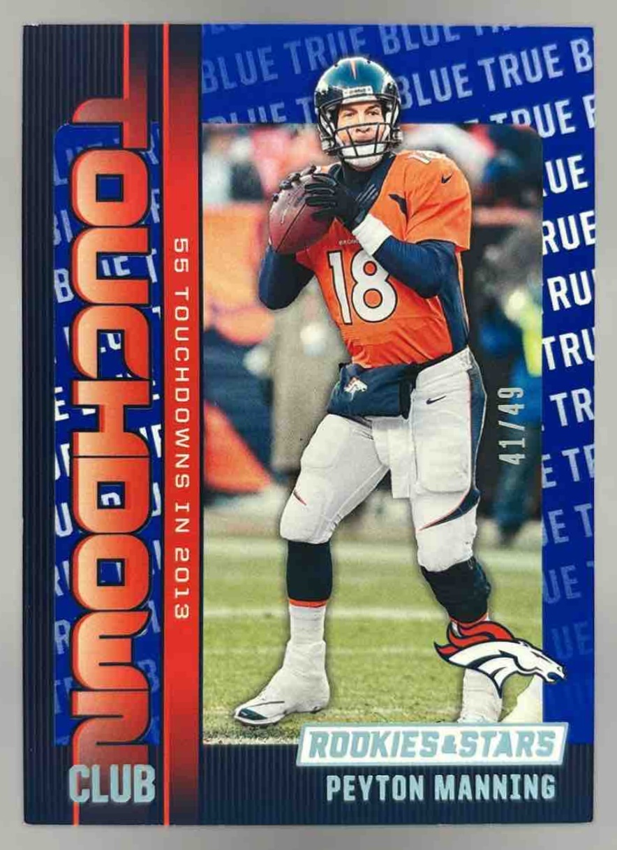 Card image for 2024 Panini Rookies & Stars Peyton Manning Touchdown Club True Blue /49 #TC-PMG Broncos