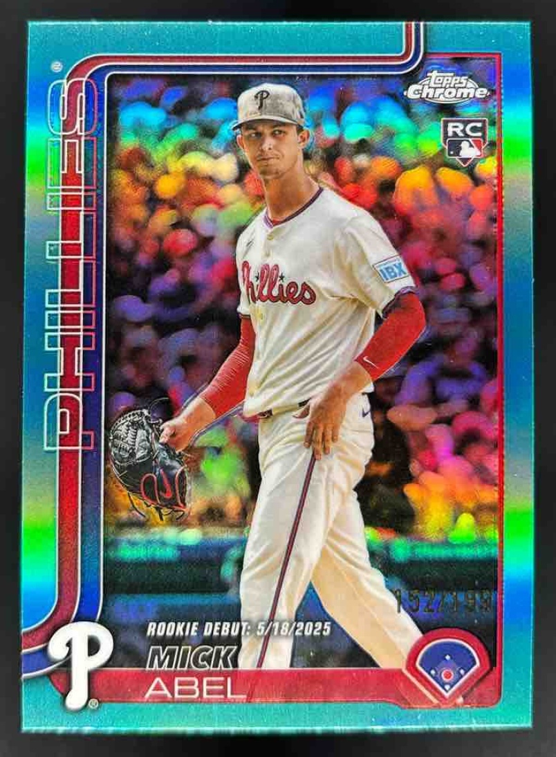 Card image for 2025 Topps Chrome Update Mick Abel Aqua Refractor /199 #USC87 RC Phillies