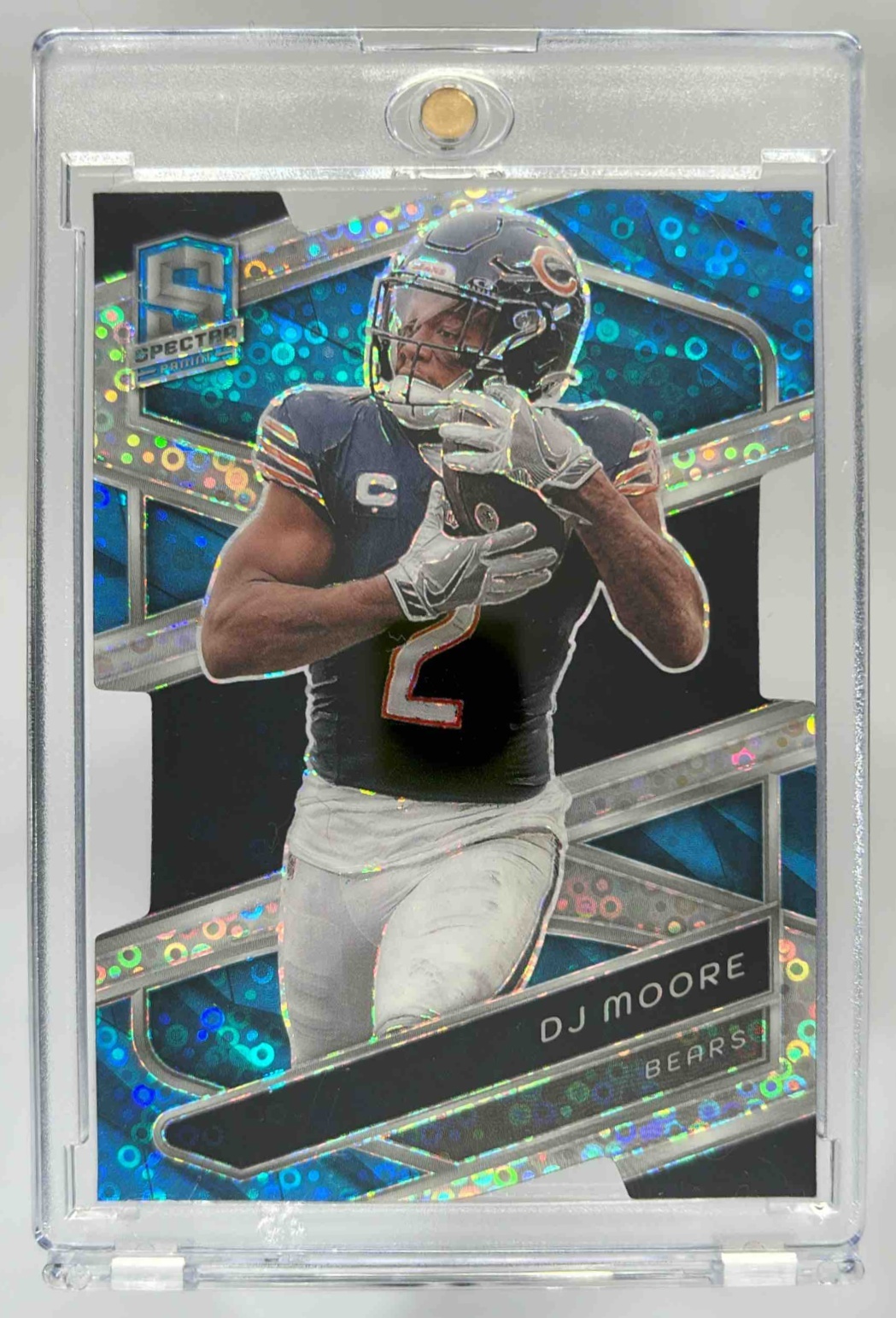 Card image for 2024 Panini Football Spectra DJ Moore Neon Blue Die-Cut /50 #23 Chicago Bears