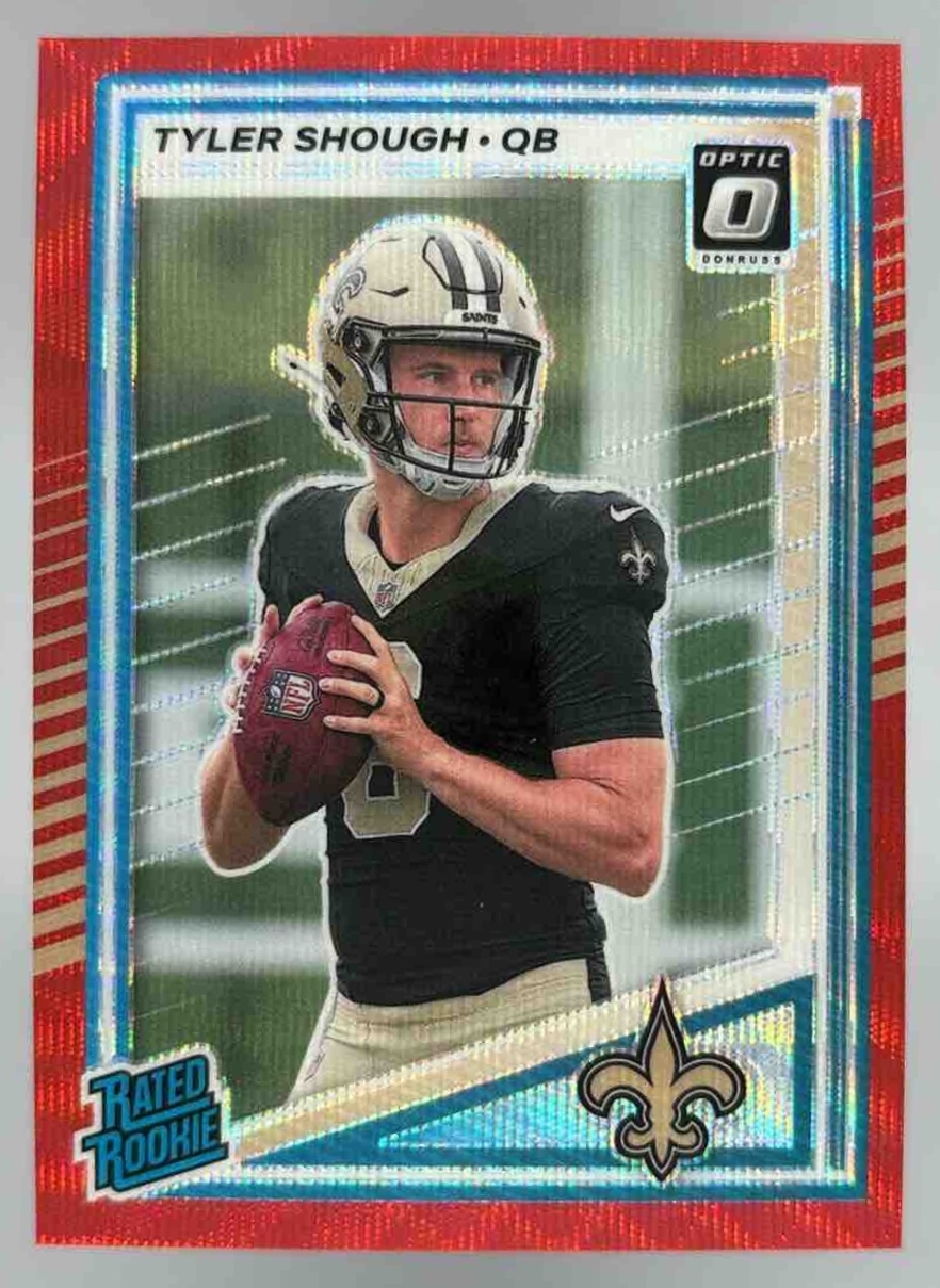 Card image for 2025 Panini Donruss Tyler Shough Optic Rated Rookie Preview Red Pandora #304 RC Saints
