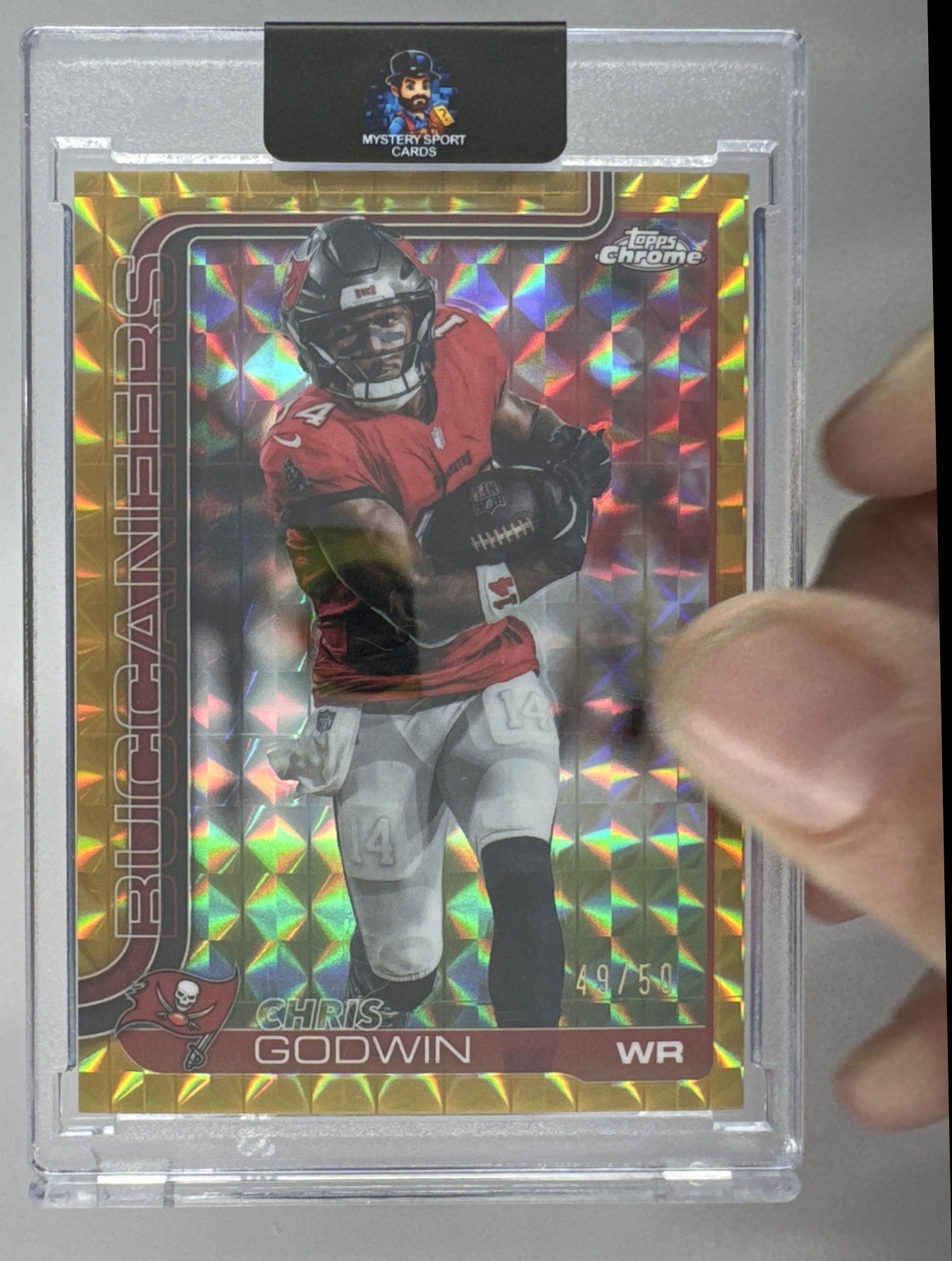 Card image for 2025 Topps Chrome Chris Godwin Gold Refractor /50 #283 Buccaneers