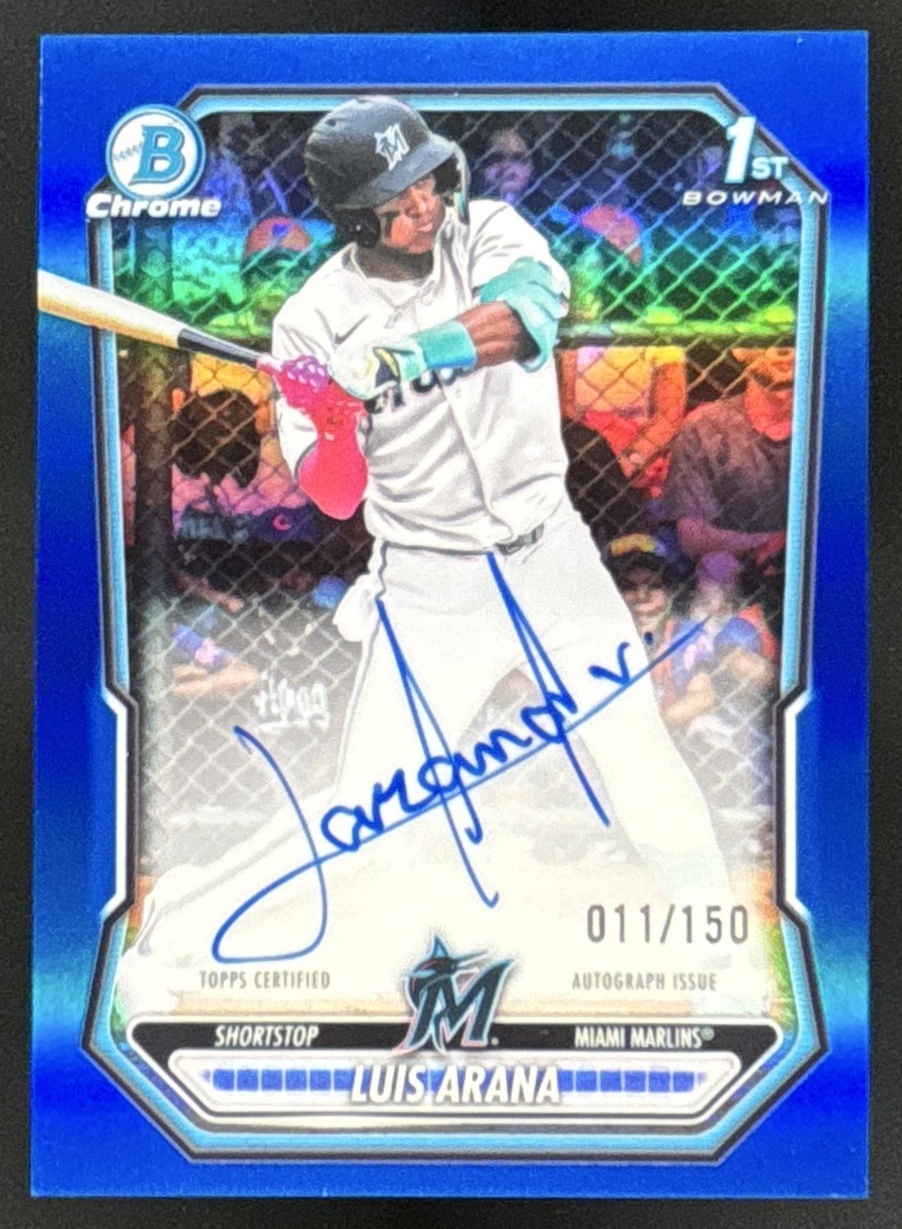 Card image for Luis Arana 2026 Bowman Blue Refractor /150 Chrome Prospect Auto Miami Marlins