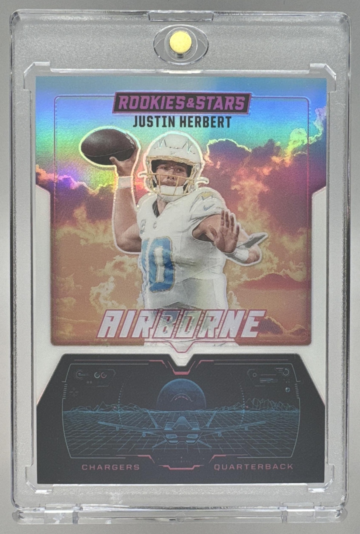 Card image for 2025 Panini Rookies & Stars Justin Herbert Airborne White /149 #5 Chargers