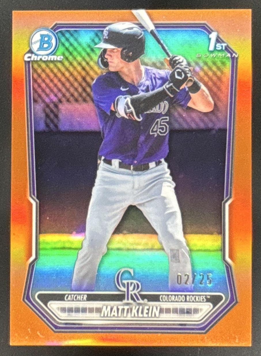 Card image for Matt Klein 2026 Bowman Orange Refractor /25 Chrome Prospects Colorado Rockies