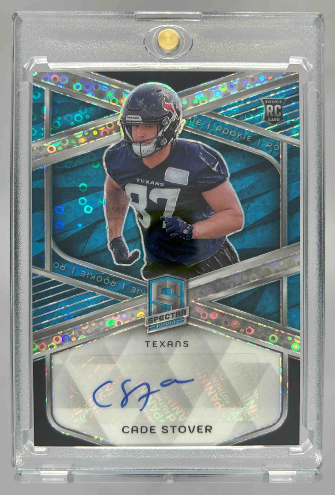 Card image for 2024 Panini Spectra Cade Stover Rookie Auto Blue Neon /50 #RA-CSR RC Texans