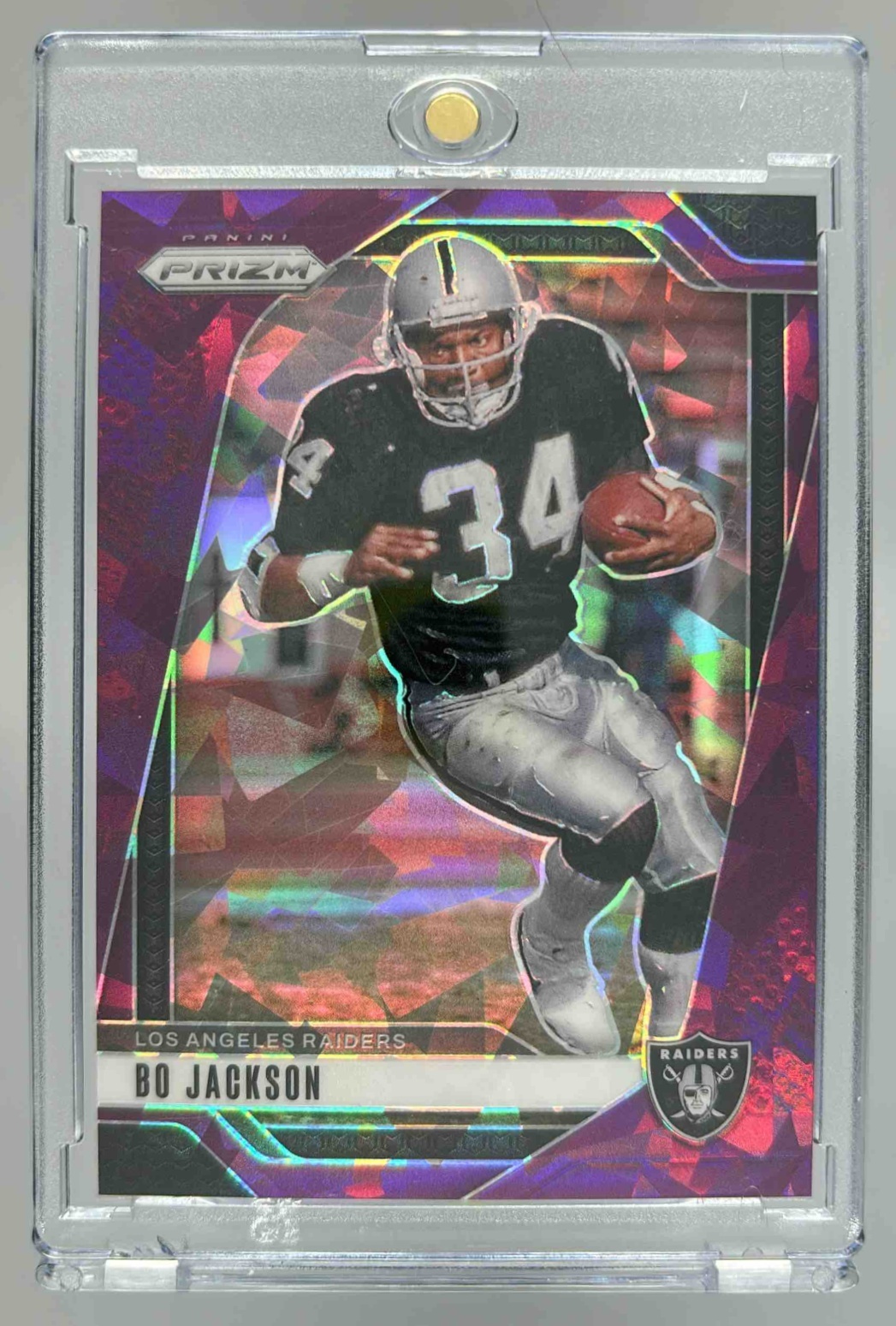 Card image for 2024 Panini Football Prizm Bo Jackson Purple Ice /225 #154 Los Angeles Raiders