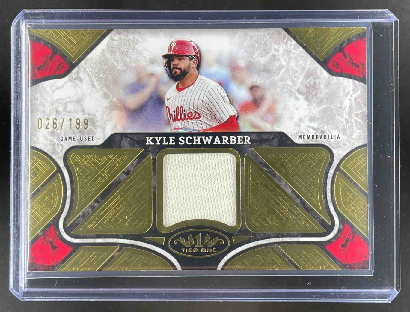 Card image for Kyle Schwarber 2025 Topps Tier One Relics #T1R-KS MEM Philadelphia Phillies