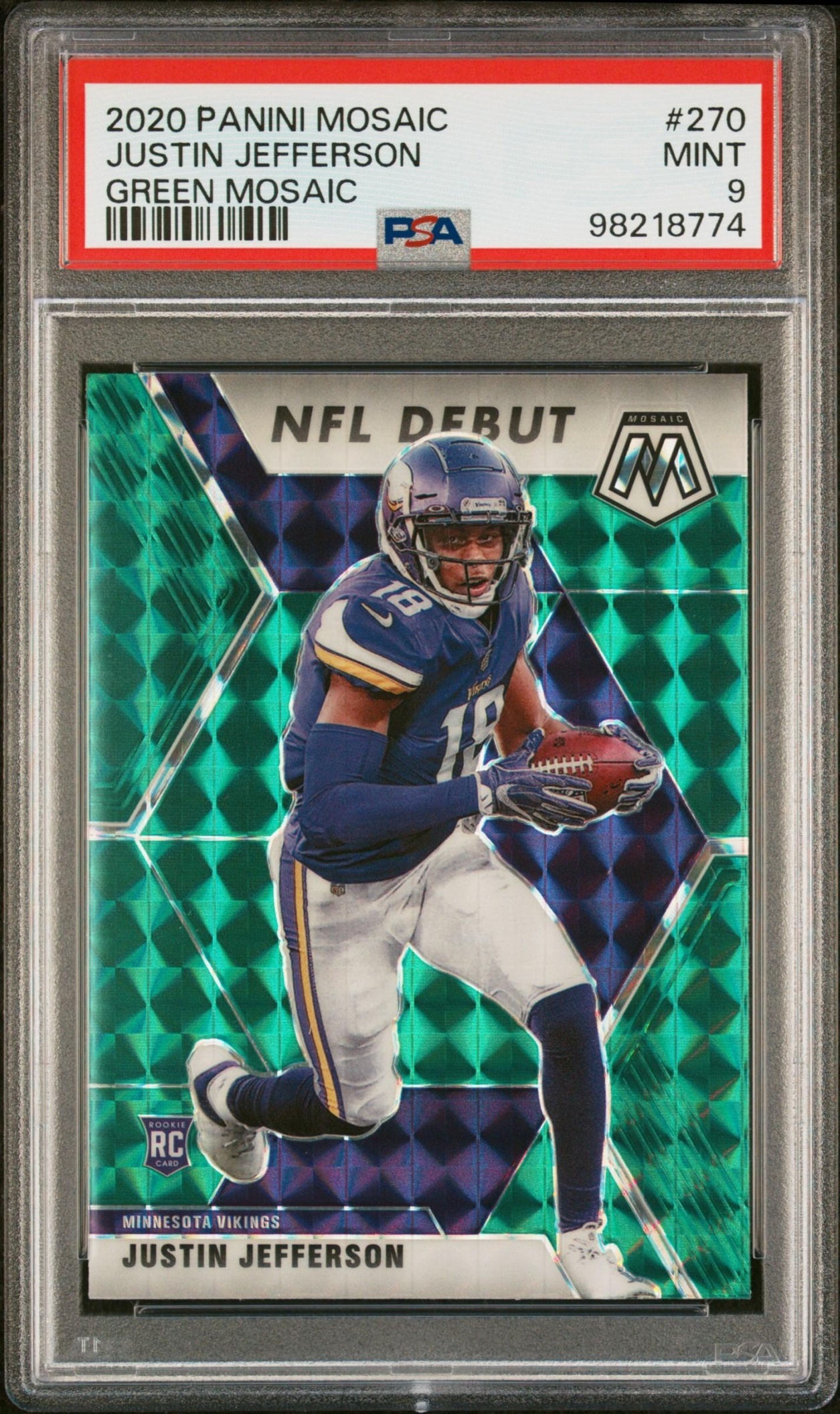 Card image for 2020 Panini Mosaic Justin Jefferson Mosaic Prizm #270 RC Vikings