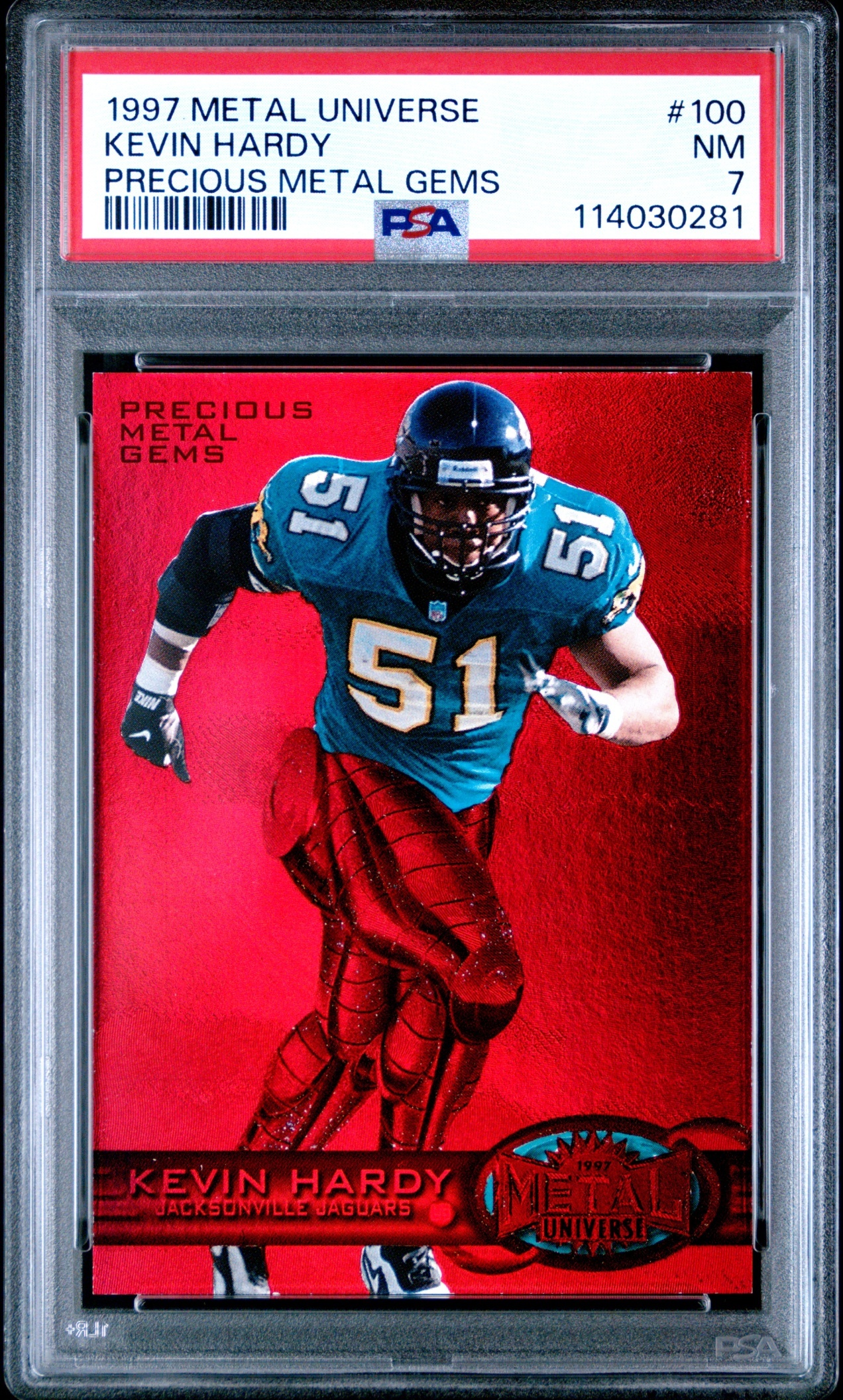 1997 Skybox Metal Universe Kevin Hardy Precious Gems /150 #100 Jaguars PSA 7