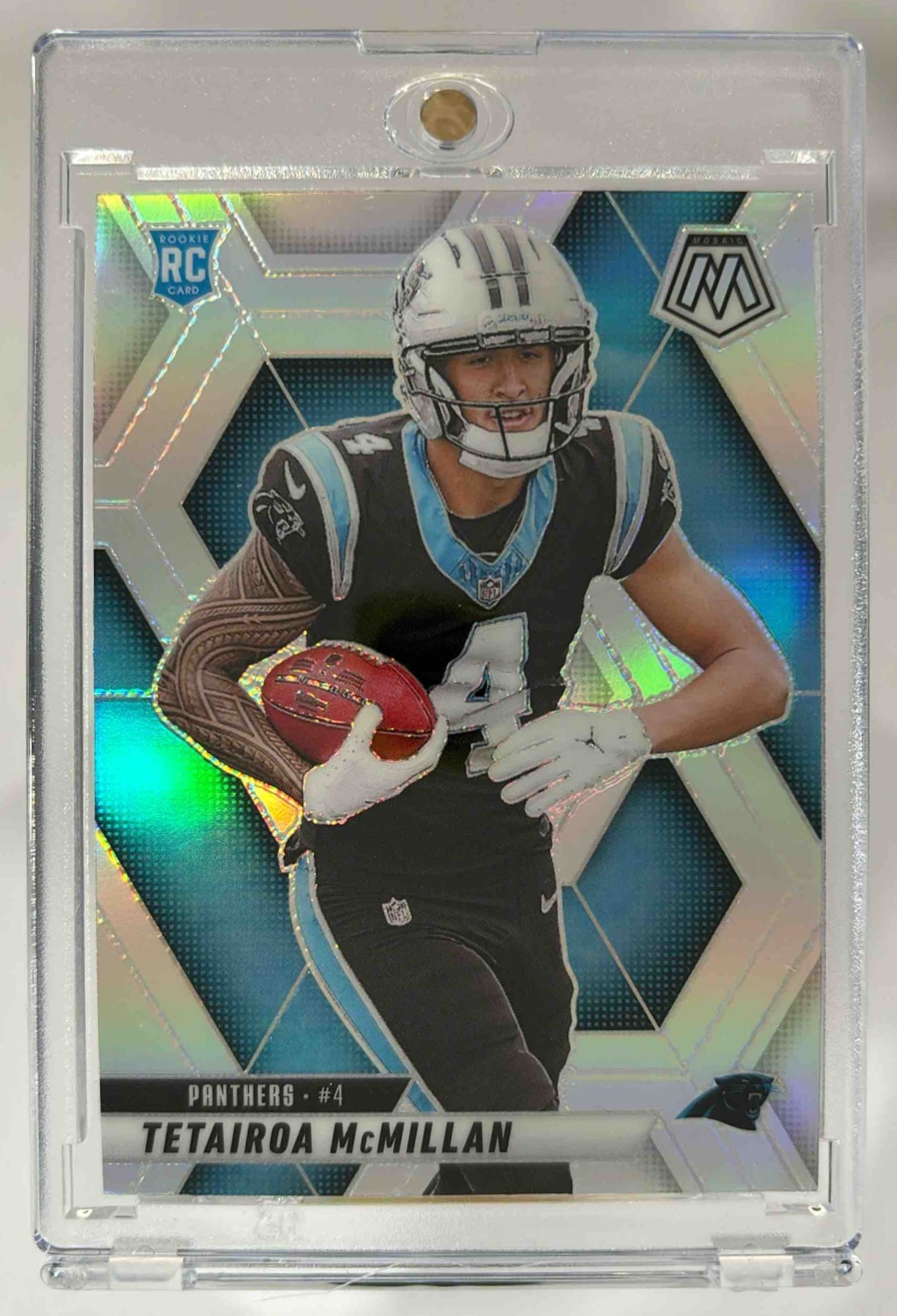 Card image for 2025 Panini Mosaic Tetairoa McMillan Rookies Silver Prizm #309 RC Panthers