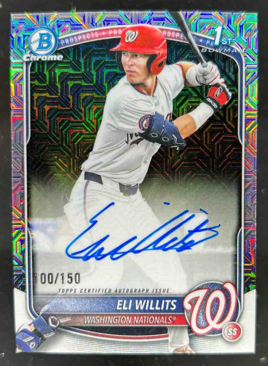 Card image for Eli Willits 2025 Bowman Draft Chrome Prospect Auto HTA Choice Refractor /150