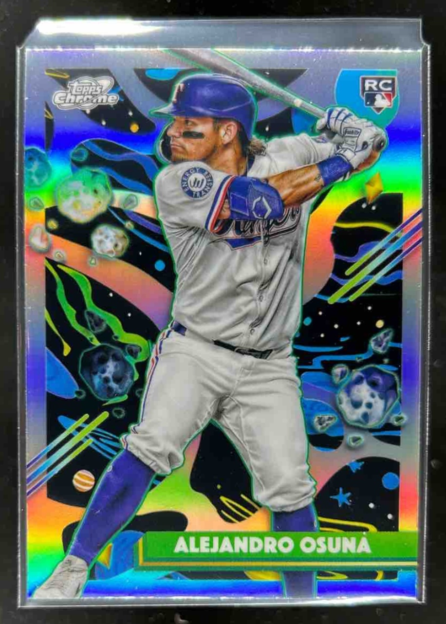 Card image for Alejandro Osuna 2025 Topps Baseball Cosmic Chrome Refractor RC Texas Rangers