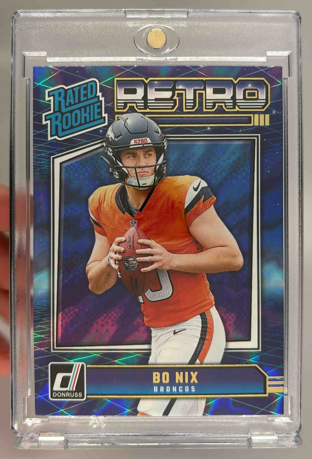 Card image for 2024 Panini Football Donruss Bo Nix Retro Rated Rookie #19 Denver Broncos