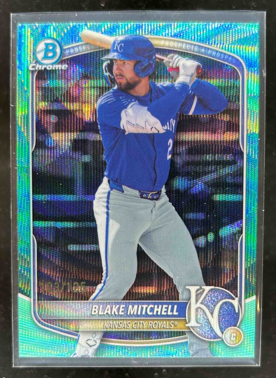 Card image for Blake Mitchell 2025 Bowman Baseball Draft Chrome Aqua Wave Kansas City Royals