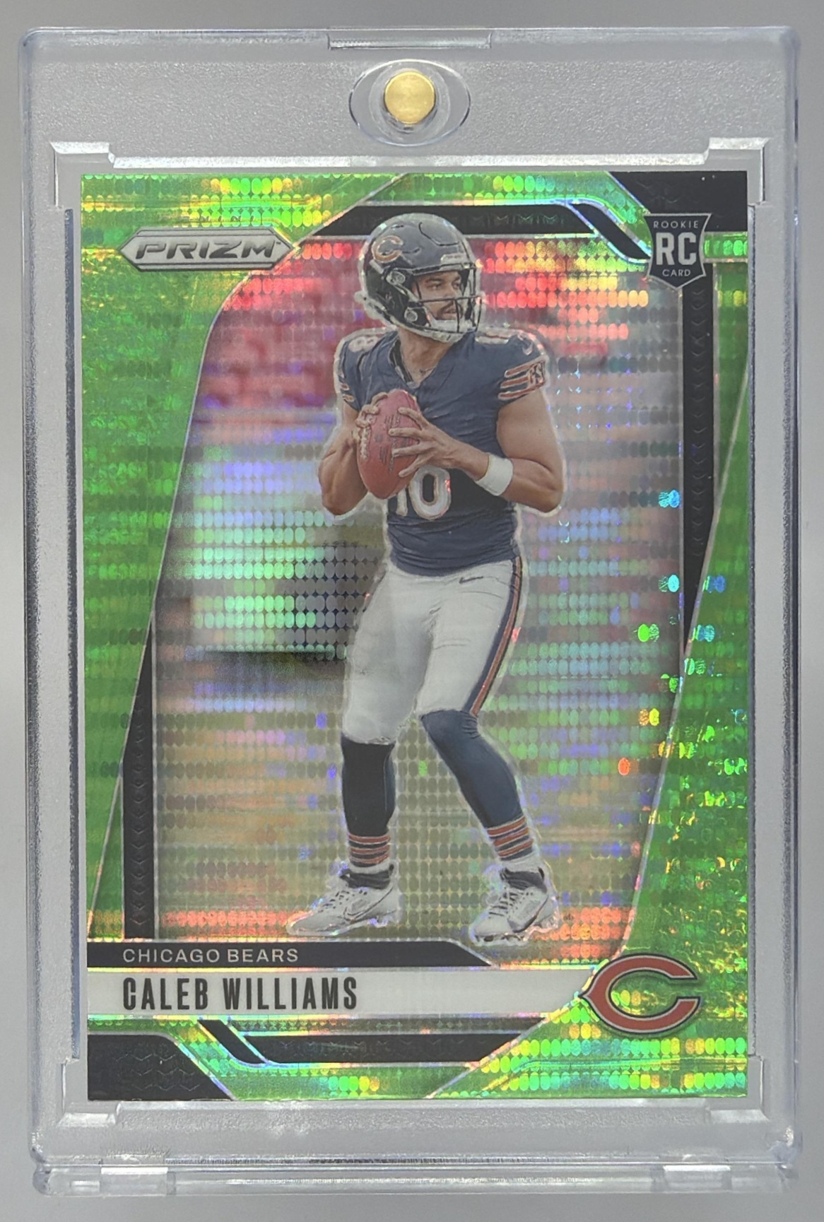 Card image for 2024 Panini Prizm Caleb Williams Neon Green Pulsar #301 RC Bears