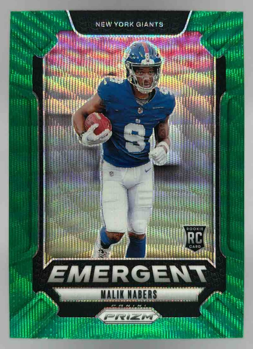 Card image for 2024 Panini Football Prizm Malik Nabers Emergent Green #6 RC New York Giants