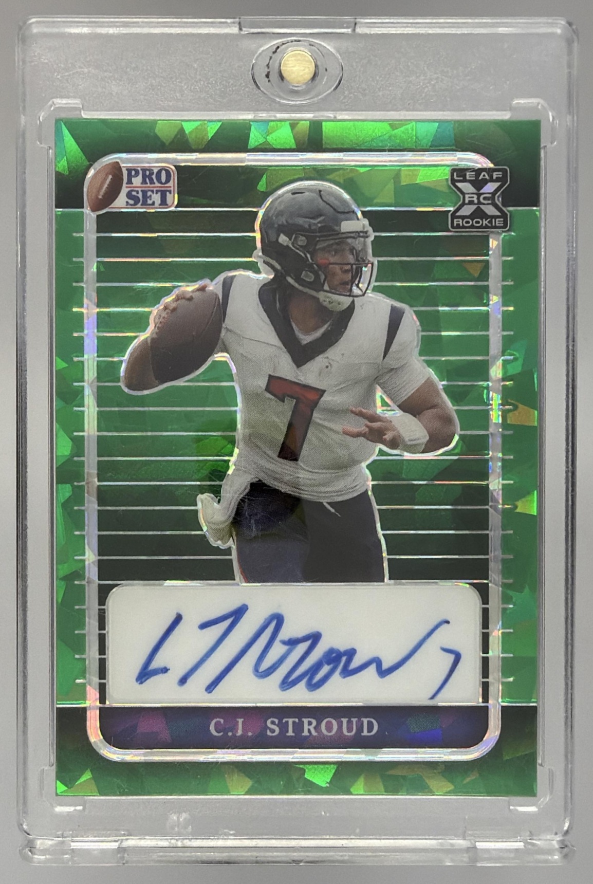 Card image for 2023 Pro Set Metal C.J. Stroud autographs Green Crystal /2 #PA-CJS RC Auto Texans