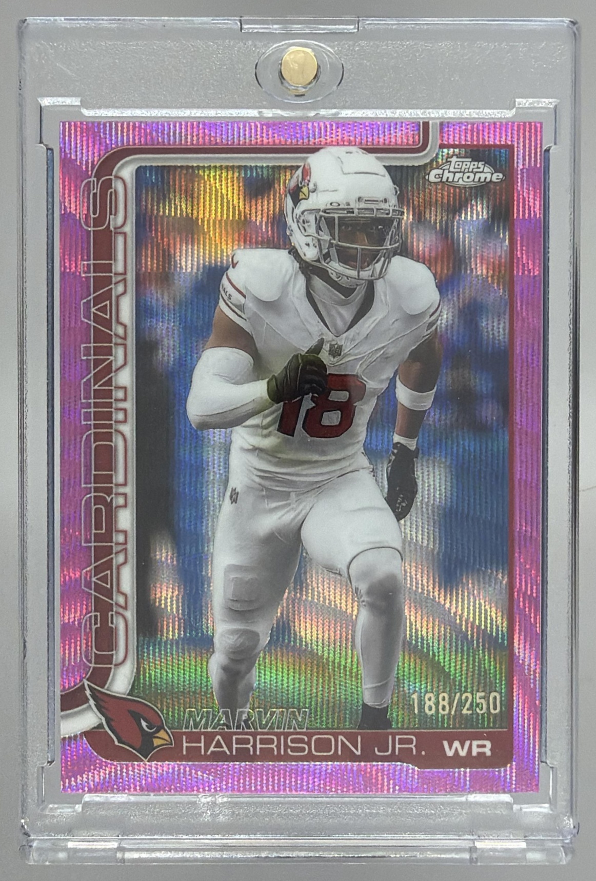 Card image for 2025 Topps Chrome Marvin Harrison Jr. Pink Wave Refractor /250 #1 Cardinals