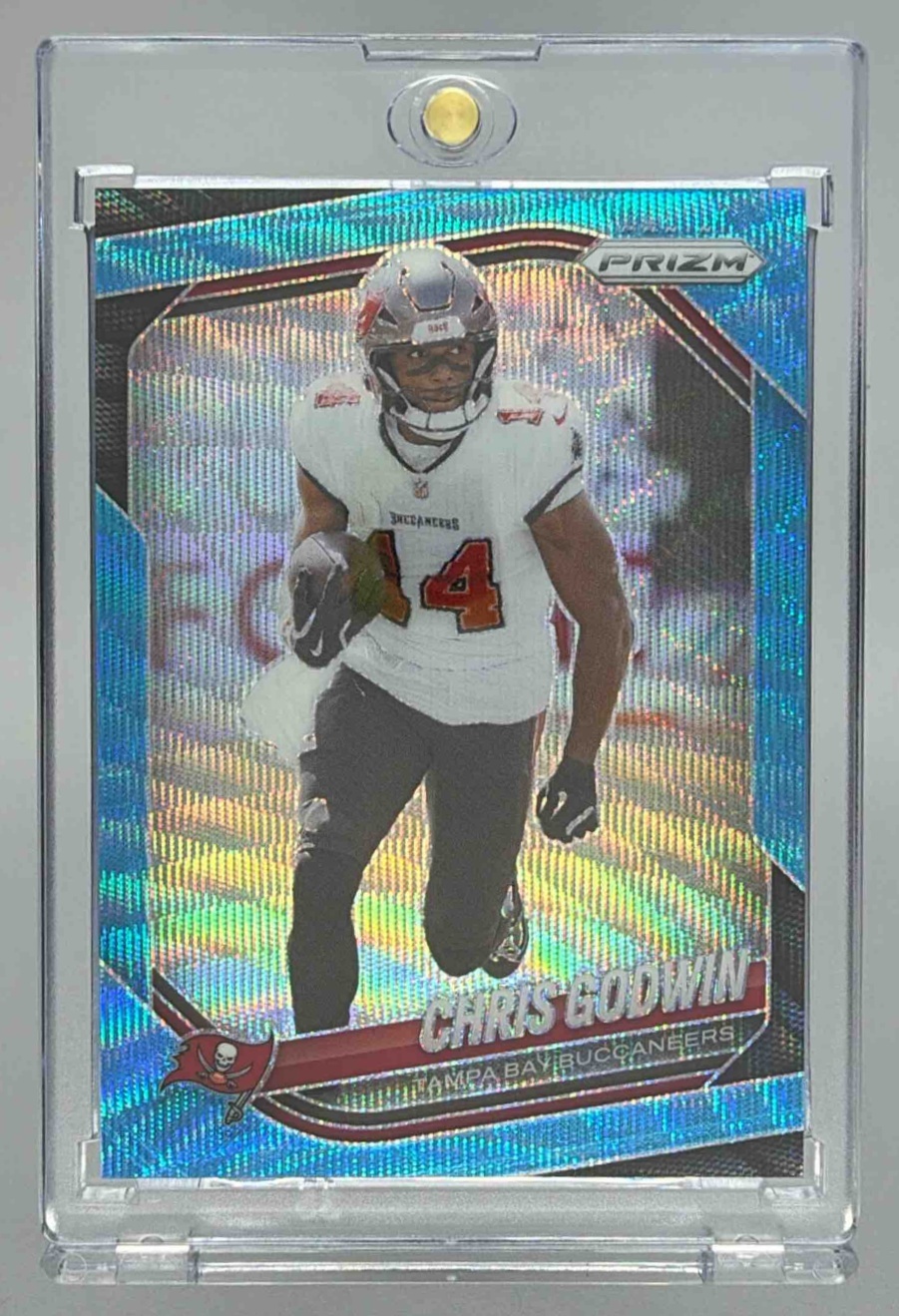 Card image for 2025 Panini Football Prizm Chris Godwin Blue Wave /230 #244 Tampa Bay Buccaneers