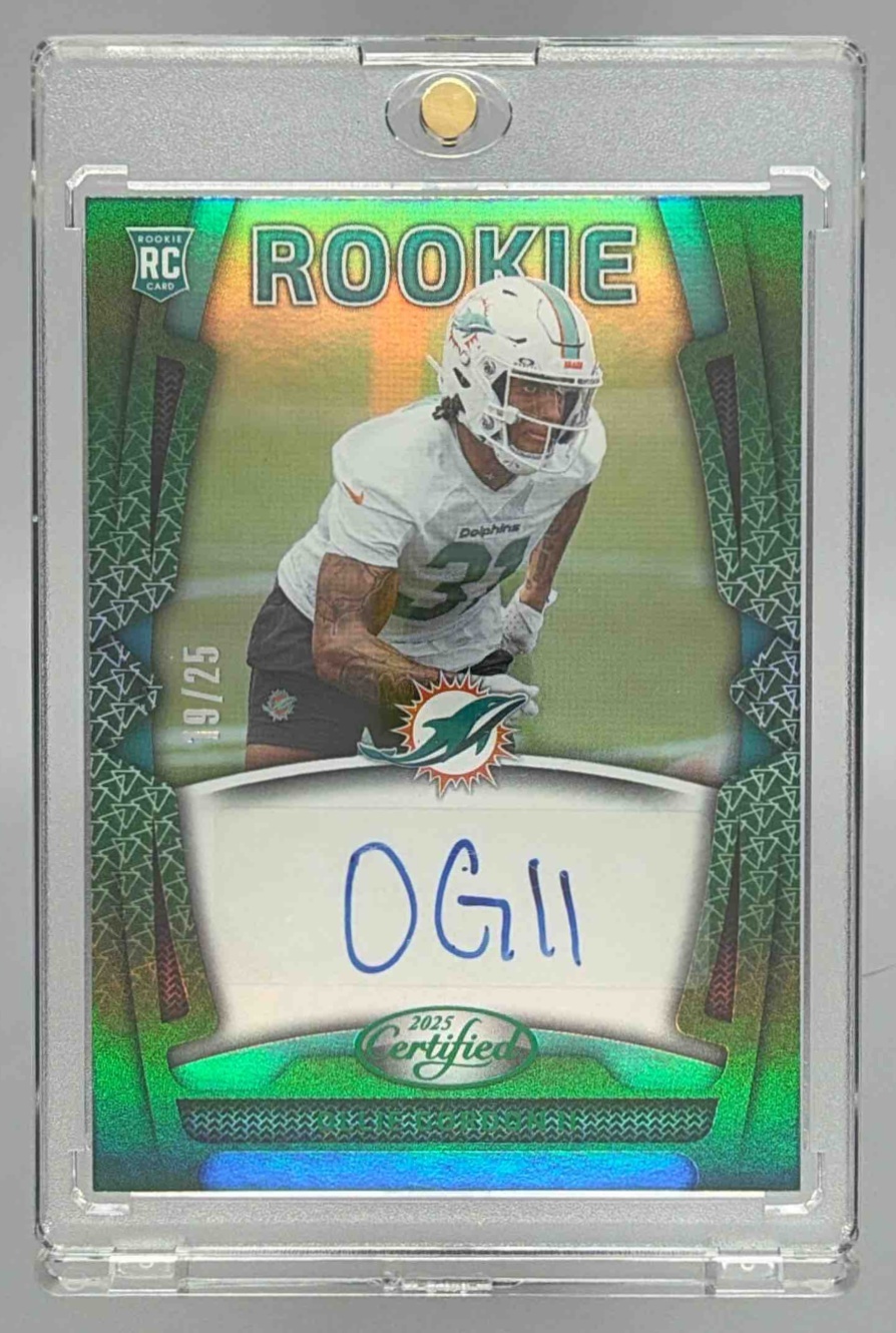Card image for 2025 Panini Certified Ollie Gordon II Rookie Signatures Mirror Green /25 #RSI-OG3 Auto Dolphins