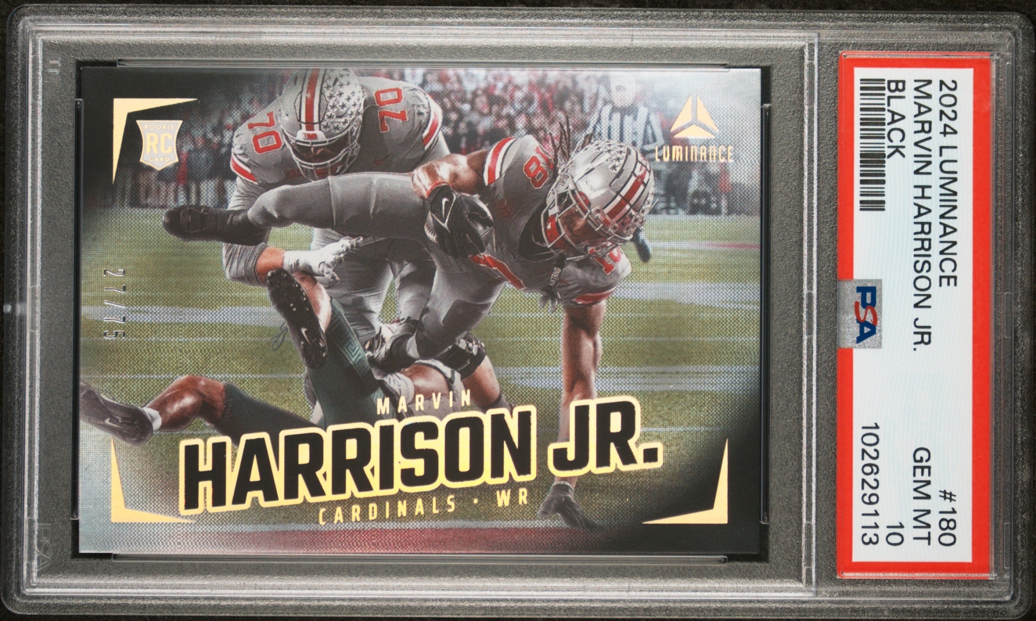 Card image for 2024 Panini Luminance Marvin Harrison Jr. Black /75 #180 RC Cardinals