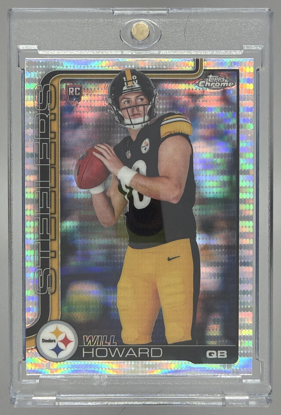 Card image for 2025 Topps Football Chrome Will Howard Rookie #321 RC Pittsburgh Steelers