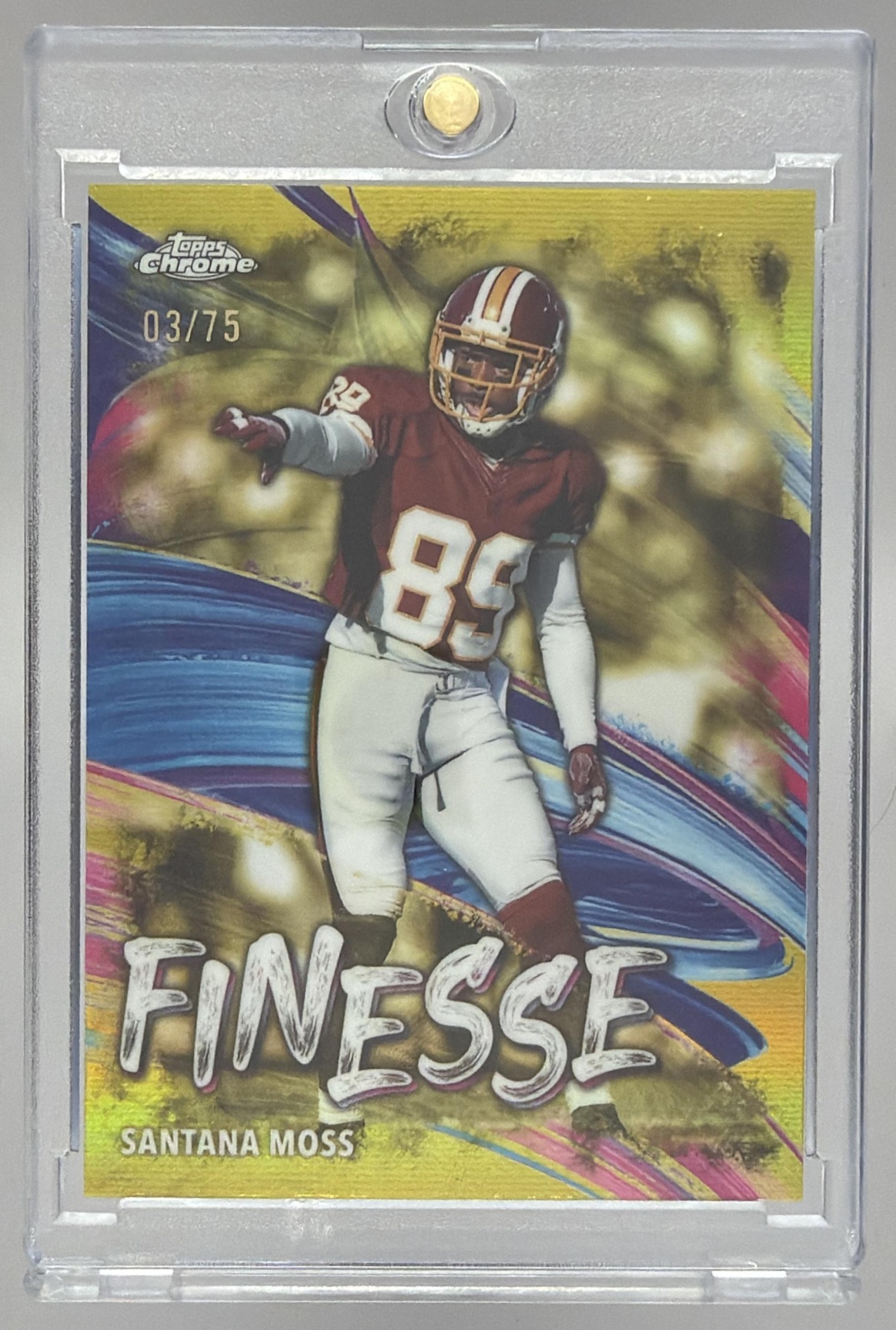 Card image for 2024 Topps Chrome Santana Moss Finesse Yellow Refractor /75 #F-25 Redskins