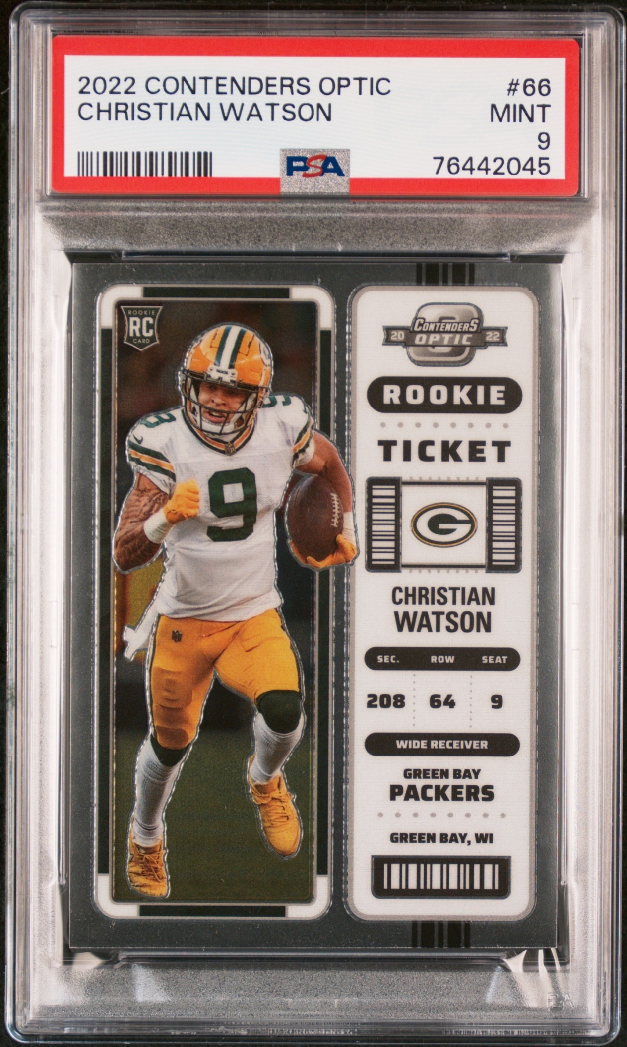 Card image for 2022 Panini Contenders Optic Christian Watson #66 RC Rookie Ticket Packers
