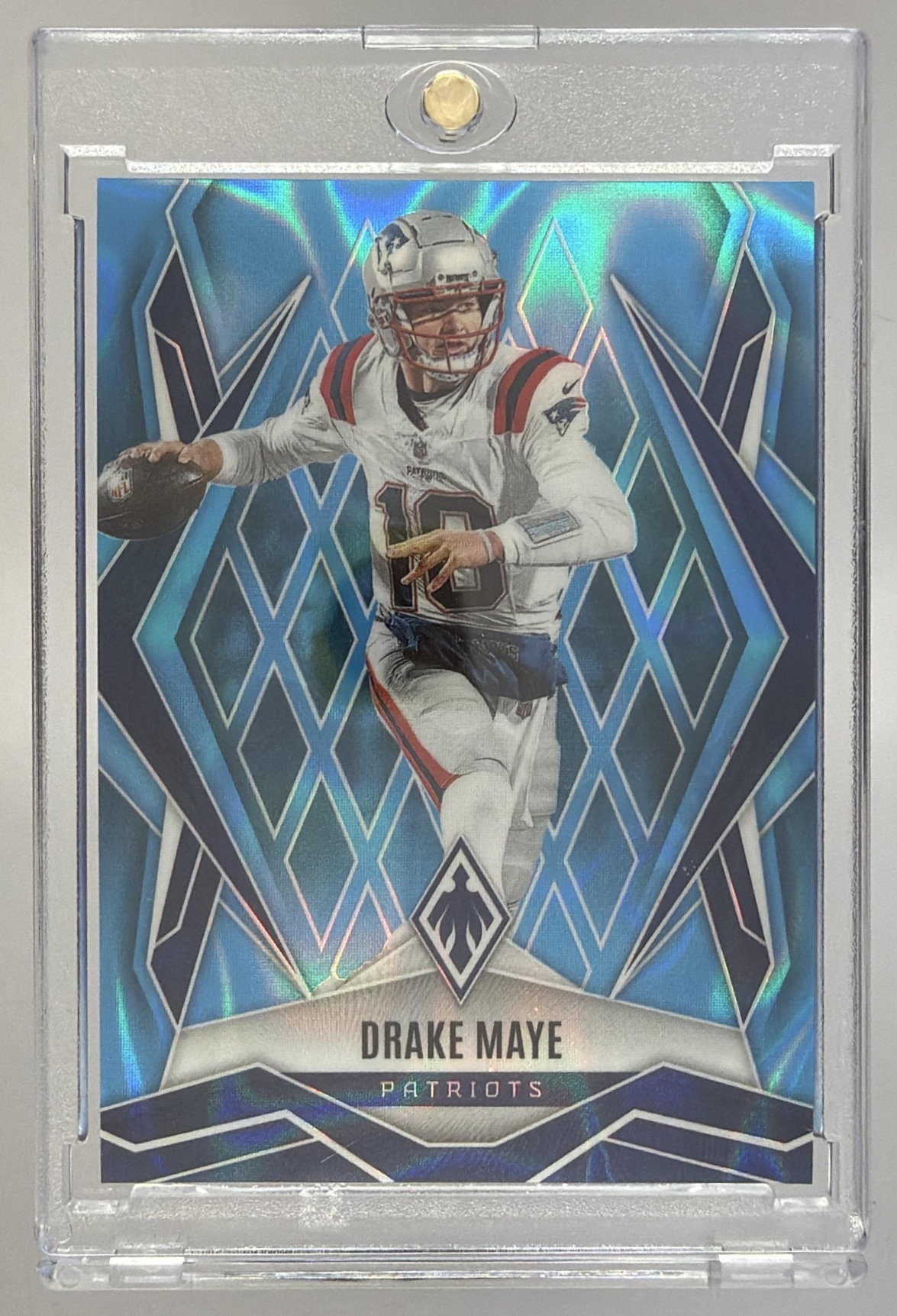 Card image for 2025 Panini Phoenix Drake Maye Light Blue Lava Prizm /325 #111 Patriots