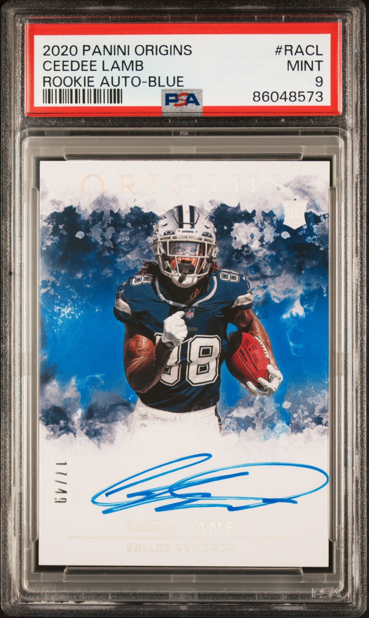 Card image for 2020 Panini Origins CeeDee Lamb Rookie Auto Blue /49 #RA-CL RC Cowboys