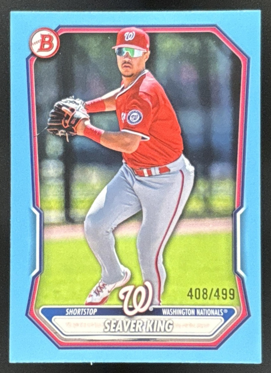 Card image for Seaver King 2026 Bowman Sky Blue Border /499 Prospects Washington Nationals