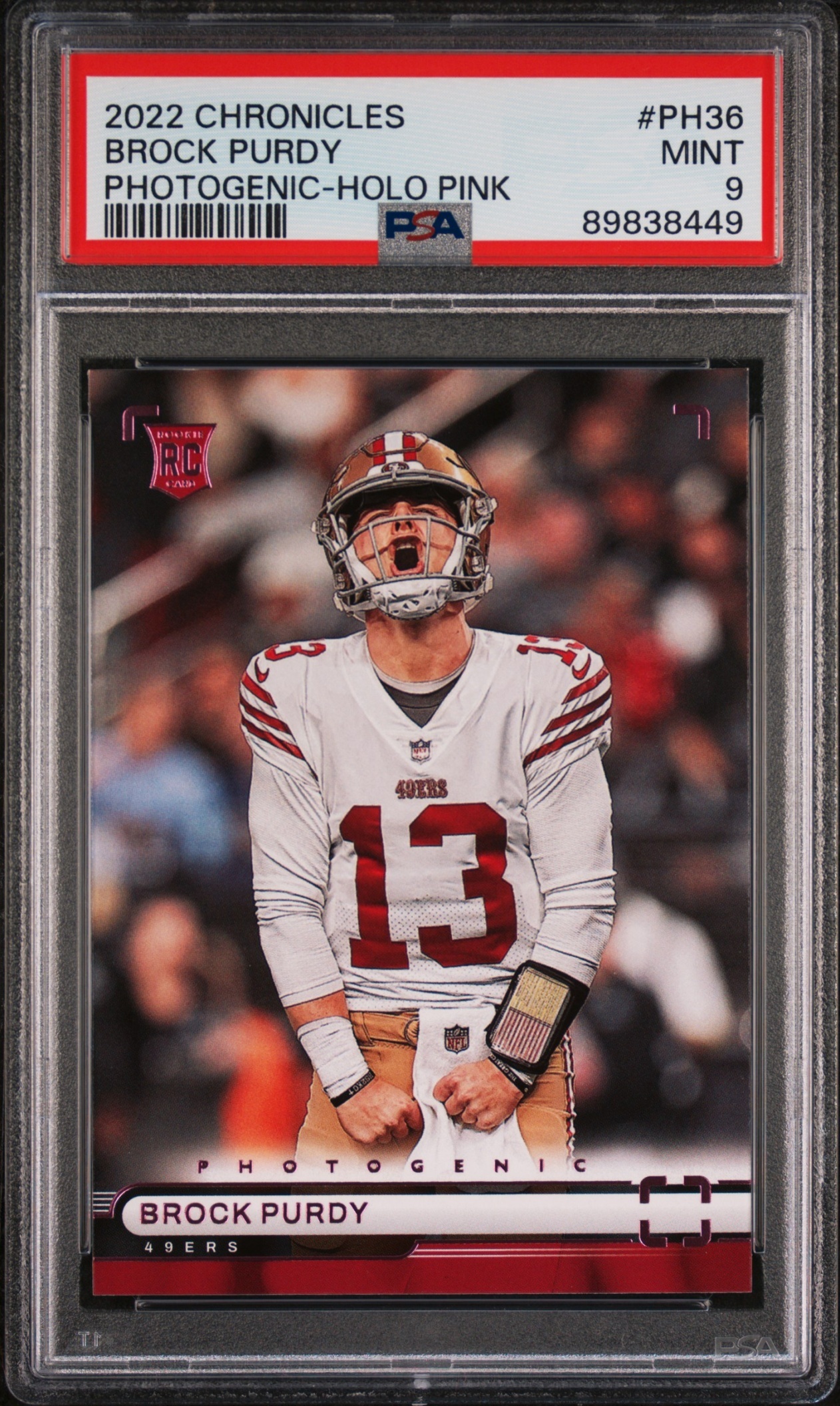 Card image for 2022 Panini Chronicles Brock Purdy Photogenic Pink #PH-36 RC 49ers