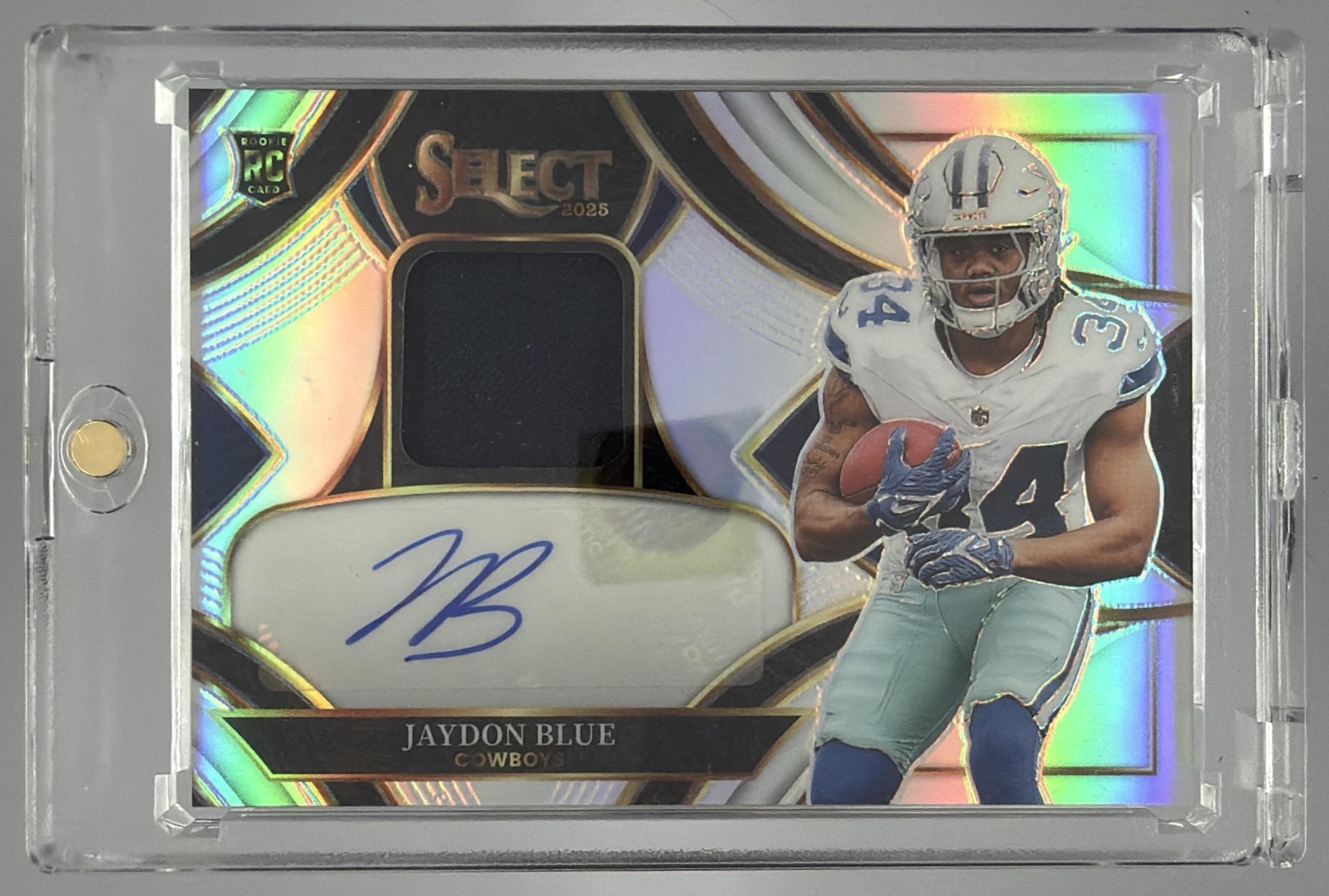 Card image for 2025 Panini Select Jaydon Blue Rookie Signature Memorabilia Prizm /249 #RSMP-JBE MEM RC Auto Cowboys