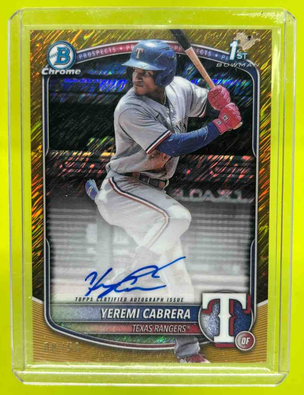 Yeremi Cabrera 2025 Bowman Chrome Prospect Auto Gold Shimmer Refractor /50