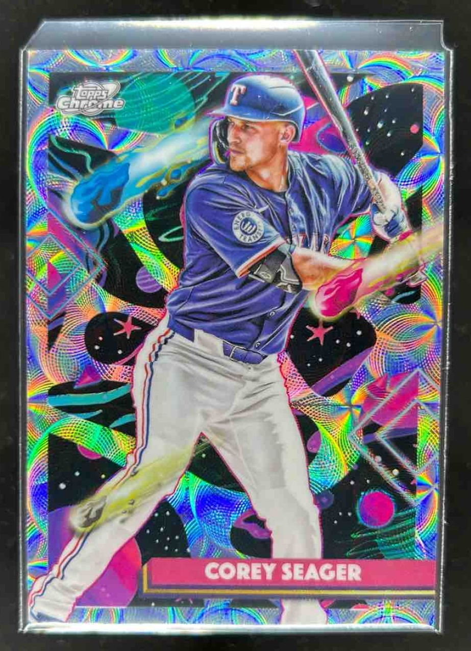 Card image for Corey Seager 2025 Topps Baseball Cosmic Chrome Nucleus Refractor Texas Rangers