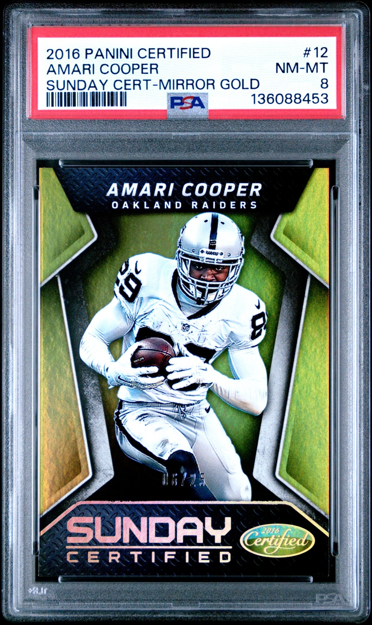 Card image for 2016 Panini Certified Amari Cooper Sunday Mirror Gold /25 #12 Raiders