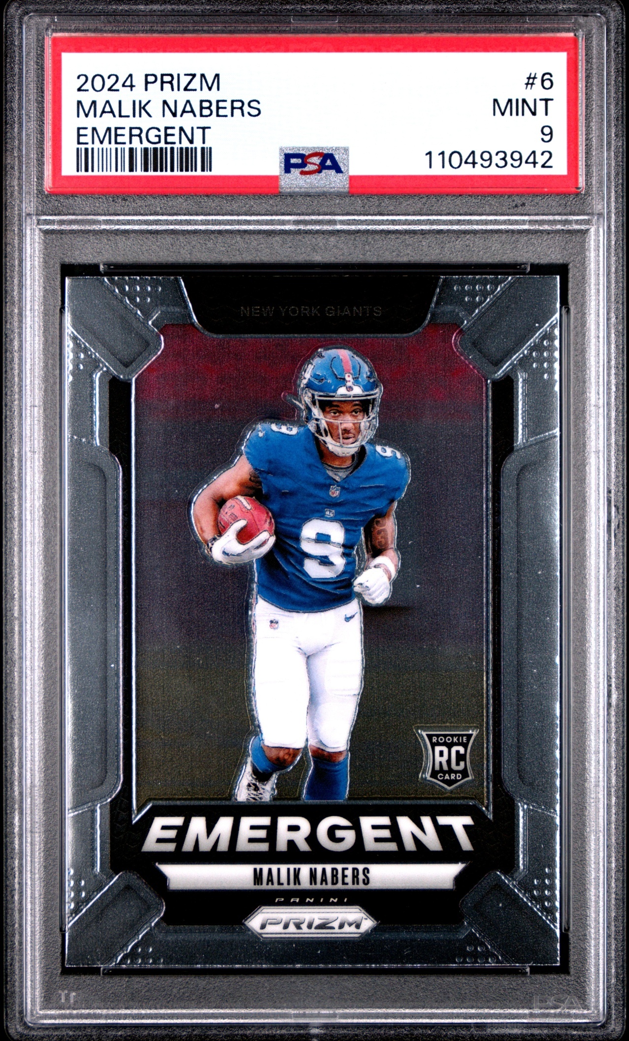 Card image for 2024 Panini Football Prizm Malik Nabers Emergent #6 RC New York Giants