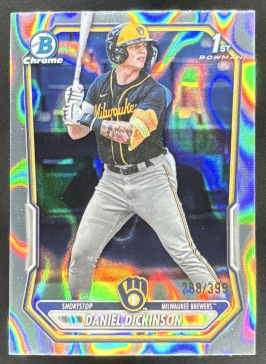 Card image for 2026 Bowman Daniel Dickinson Chrome Lava Refractor /399 1st Prospect
