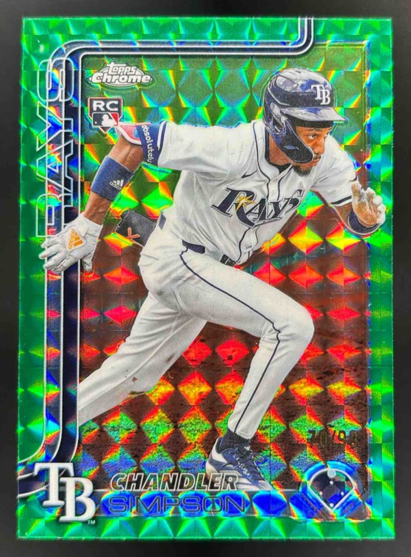 Card image for 2025 Topps Chrome Update Chandler Simpson Green Geometric Refractor /99 RC