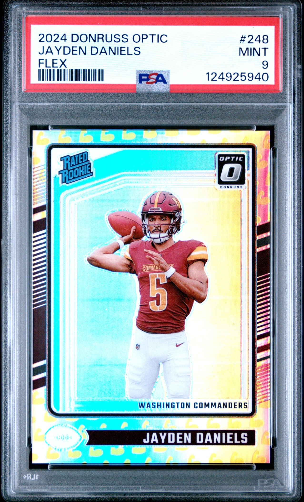 Card image for 2024 Panini Donruss Optic Jayden Daniels Flex /149 #248 Rated Rookie Commanders
