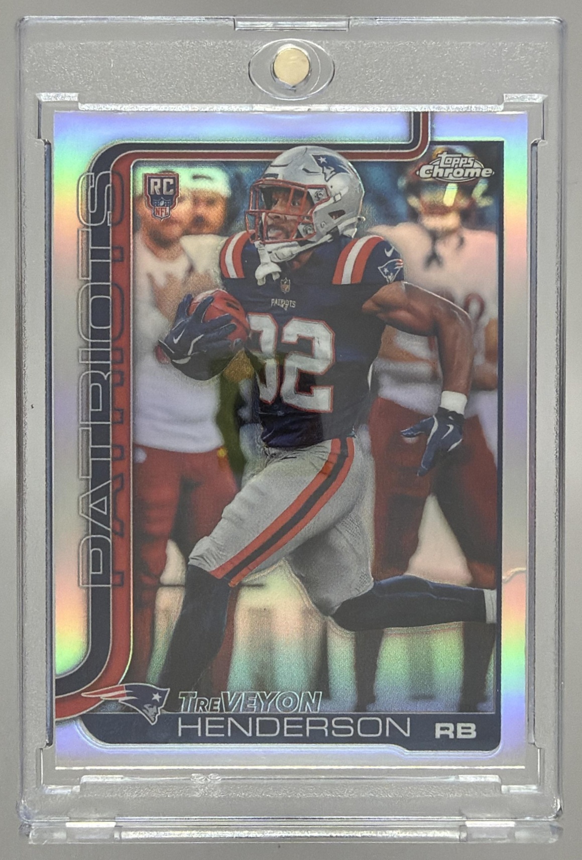 Card image for 2025 Topps Chrome TreVeyon Henderson Rookie Refractor #328 RC Patriots
