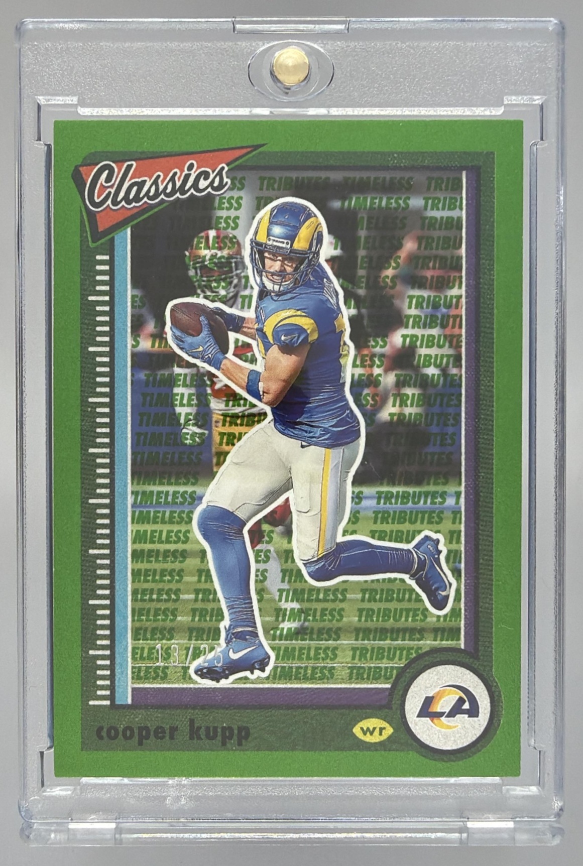 Card image for 2022 Panini Classics Cooper Kupp Timeless Tributes Green /25 #54 Rams